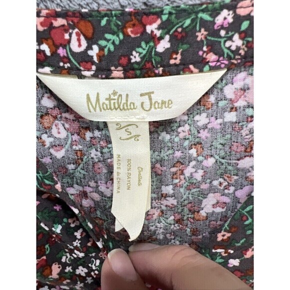 EUC Matilda Jane Womens Floral Long Sleeve Tunic Top S Green Red V-Neck Pockets - Picture 3 of 8